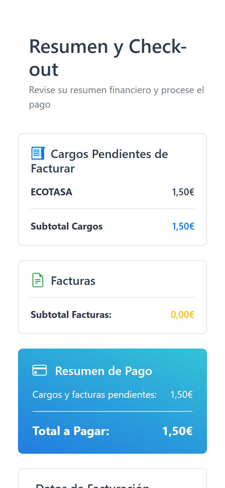 Check-out online de GUEST con los cargos pendientes y el total a pagar